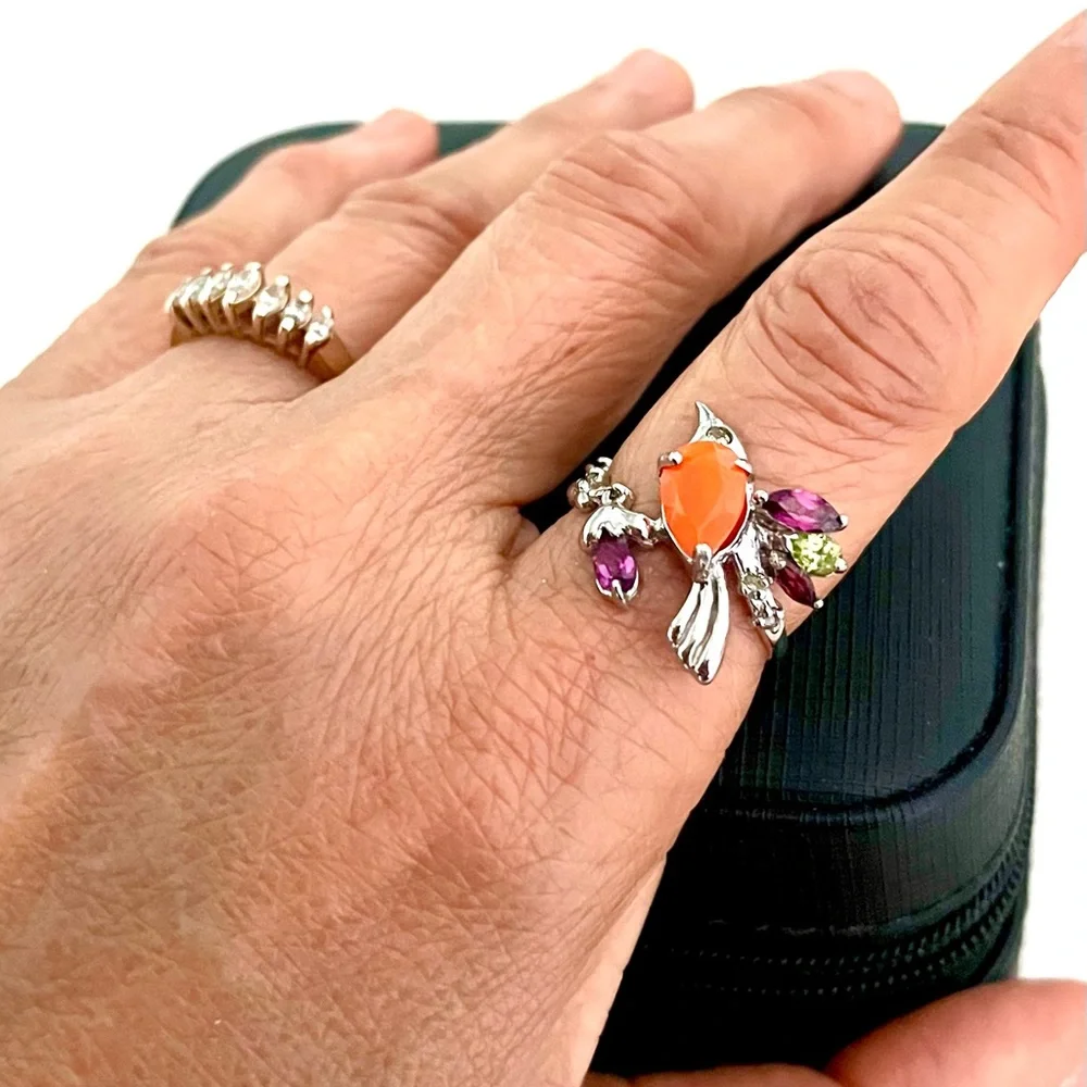 1.5ct Natural Fire Opal Peridot Amethyst 14KGP Ring - Picture 5 of 5
